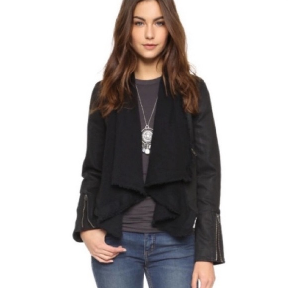 *RARE* Free People Shawl Collar Moto Jacket Black Denim Size 0 - Picture 4 of 13